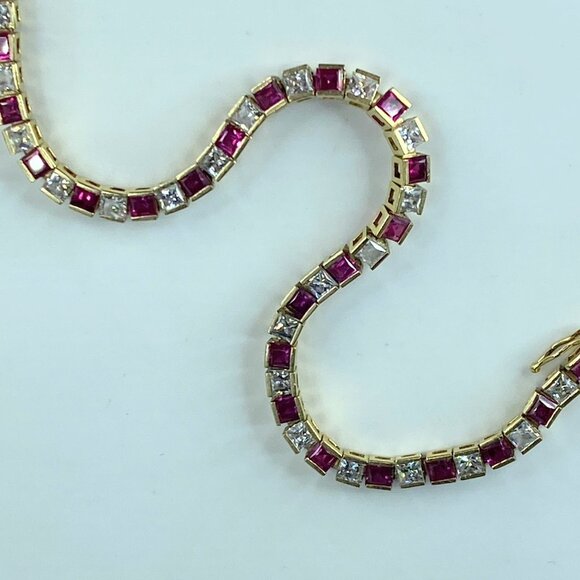 14K yellow gold 4.8ct natural Ruby tennis bracelet 8.25" 10.9g 8.25" JR421 - Picture 9 of 10